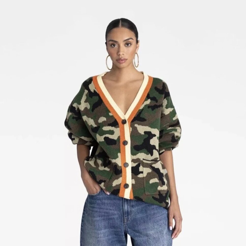 KBB by KAHLANA Women's 'The Slouchy Cardigan' - Olive Camo M
